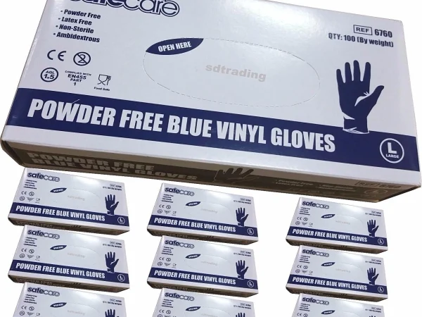 Blue Vinyl Gloves Powder Free - SafeCare